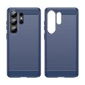 Samsung Galaxy S26 Ultra Børstet TPU Cover - Karbonfiber - blå