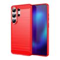 Samsung Galaxy S26 Ultra Børstet TPU Cover - Karbonfiber - rød