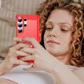 Samsung Galaxy S26 Ultra Børstet TPU Cover - Karbonfiber - rød