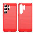 Samsung Galaxy S26 Ultra Børstet TPU Cover - Karbonfiber - rød
