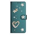 Samsung Galaxy S26 Ultra-pungetui med hjerter og blomster - grøn
