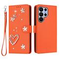 Samsung Galaxy S26 Ultra-pungetui med hjerter og blomster - orange