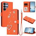 Samsung Galaxy S26 Ultra-pungetui med hjerter og blomster - orange