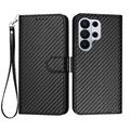 Samsung Galaxy S26 Ultra Premium Wallet-etui med rem - kulfiberstruktur - kulsort