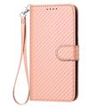 Samsung Galaxy S26 Ultra Premium Wallet-etui med rem - kulfiberstruktur - Kulstoflyserød