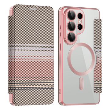 Samsung Galaxy S26 Ultra Stilfuldt magnetisk flip-etui med RFID-kortpladser - lyserød