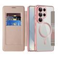 Samsung Galaxy S26 Ultra Stilfuldt magnetisk flip-etui med RFID-kortpladser - lyserød