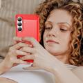 Samsung Galaxy S26+ Børstet TPU Cover - Karbonfiber - rød