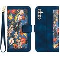 Samsung Galaxy S27+ Blomstret pung cover med plads til kort - mørkeblå