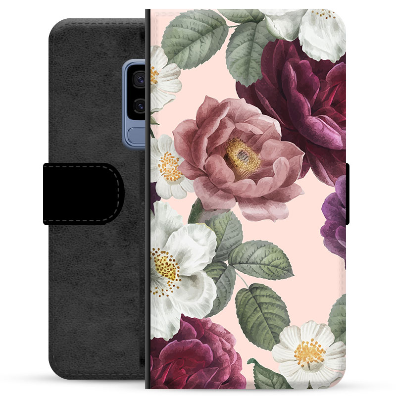 Samsung Galaxy S9+ Premium Flip Cover med Pung - Romantiske Blomster