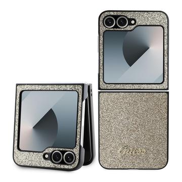 Samsung Galaxy Z Flip6/Z Flip7 FE Guess Glitter Flakes Metal Logo Hybrid Cover - Guld