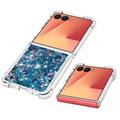 Samsung Galaxy Z Flip7 Glitter Quicksand TPU Cover - Blå hjerter