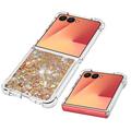 Samsung Galaxy Z Flip7 Glitter Quicksand TPU Cover - Guldhjerter
