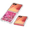 Samsung Galaxy Z Flip7 Glitter Quicksand TPU Cover - Lyserøde hjerter
