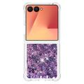 Samsung Galaxy Z Flip7 Glitter Quicksand TPU Cover - Lilla hjerter