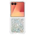 Samsung Galaxy Z Flip7 Glitter Quicksand TPU Cover - Sølvhjerter