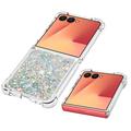 Samsung Galaxy Z Flip7 Glitter Quicksand TPU Cover - Sølvhjerter
