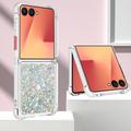 Samsung Galaxy Z Flip7 Glitter Quicksand TPU Cover - Sølvhjerter