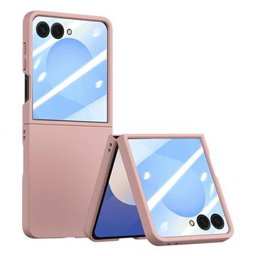 Samsung Galaxy Z Flip7 Plastikcover med ydre hærdet glasskærmbeskytter - Pink