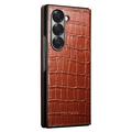 Samsung Galaxy Z Fold6 Qialino Classic Flip Lædercover - Krokodille - Mørkebrun