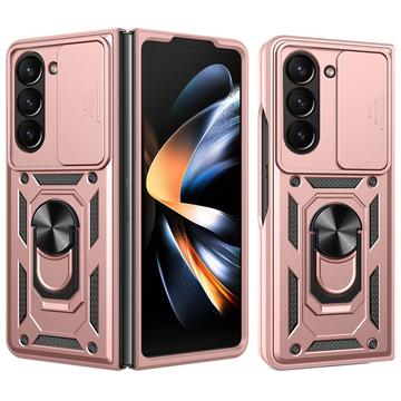 Samsung Galaxy Z Fold7 Roterende Ring Hybrid Cover med Kameraskjold - Rødguld