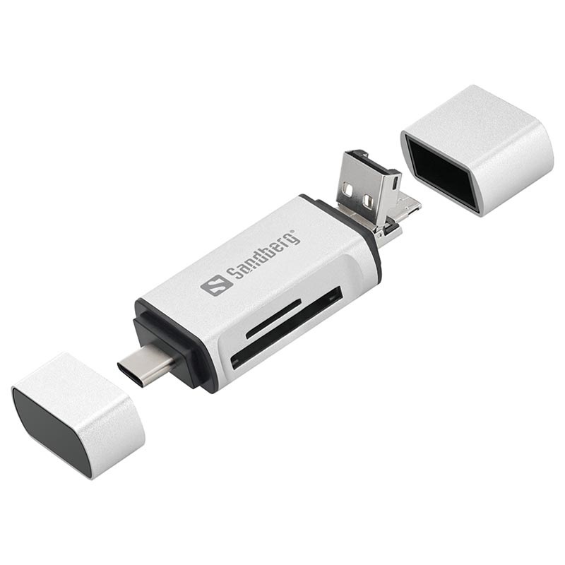 Sandberg SD / MicroSD Kortlæser - USB-A / USB-C / MicroUSB -