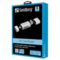 Sandberg SD / MicroSD Kortlæser - USB-A / USB-C / MicroUSB - Sølv