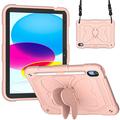 Stødsikkert etui til iPad 10.9 (2022) Butterfly Shape Kickstand Tablet Case Silicone + PC Protective Cover with Shoulder Strap - Pink