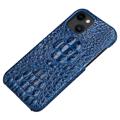 Luxury Crocodile iPhone 14 Plus Læder Dækket Cover - Blå