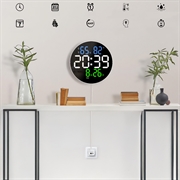 Lydløst Digitalt LED-Vægur med Temperatur- & Fugtighedsvisning, Natlys og Fjernbetjening