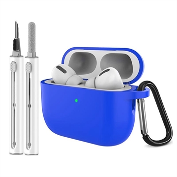 AirPods Pro 3 silikoneetui med karabinhage og rengøringspen - blå