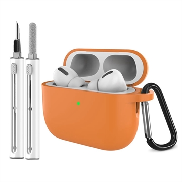 AirPods Pro 3 silikoneetui med karabinhage og rengøringspen - Orange