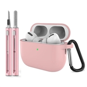 AirPods Pro 3 silikoneetui med karabinhage og rengøringspen - Pink
