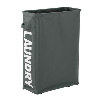 Slim foldbar vasketøjskurv med hjul og netlåg med snor - Grå