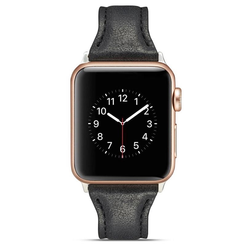 Apple Watch Series 5/4/3/2/1 Slim Læder Rem 40mm, 38mm Sort