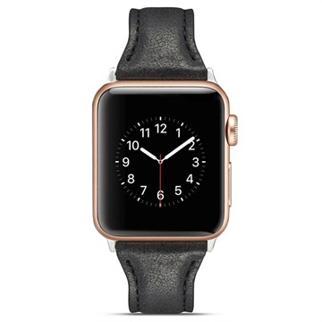 Apple Watch Series 9/8/SE (2022)/7/SE/6/5/4/3/2/1 Slim Læder Rem - 41mm/40mm/38mm - Sort