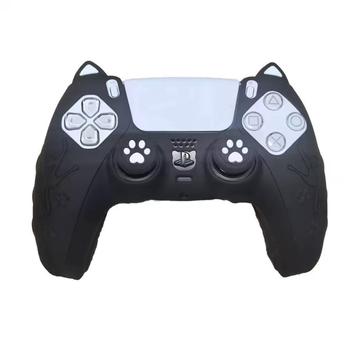 Sony PlayStation 5 DualSense-silikoneetui med katteører og tommelfingerkapper - sort