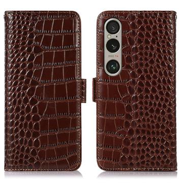 Sony Xperia 1 VI Crocodile Series Læderpung med RFID - Brun