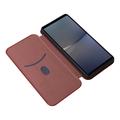 Sony Xperia 1 VI Flip Cover - Karbonfiber - Brun