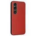 Sony Xperia 1 VI Flip Cover - Karbonfiber - Brun