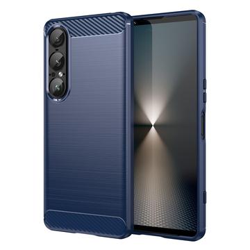 Sony Xperia 1 VII Børstet TPU Cover - Karbonfiber - blå