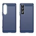 Sony Xperia 1 VII Børstet TPU Cover - Karbonfiber - blå