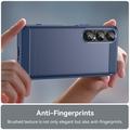 Sony Xperia 1 VII Børstet TPU Cover - Karbonfiber - blå
