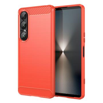Sony Xperia 1 VII Børstet TPU Cover - Karbonfiber - rød