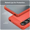 Sony Xperia 1 VII Børstet TPU Cover - Karbonfiber - rød