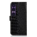 Sony Xperia 1 VII Crocodile Series Læderpung med RFID - Sort