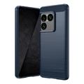 Sony Xperia 1 VIII Børstet TPU Cover - Karbonfiber - blå