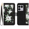 Sony Xperia 1 VIII Blomstret pung etui med kortholdere - Sort