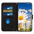 Sony Xperia 1 VIII Blomstret pung etui med kortholdere - Sort