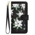 Sony Xperia 1 VIII Blomstret pung etui med kortholdere - Sort